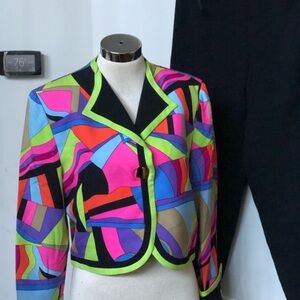 Vintage 100% Silk Cache Multi Color Block Pant Suit size 14